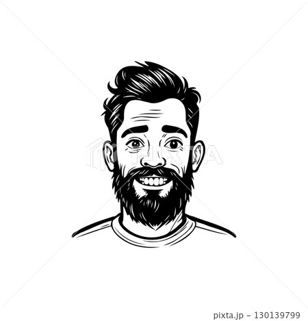 Stylish bearded man vector illustration with detailed hair and facial features 130139799