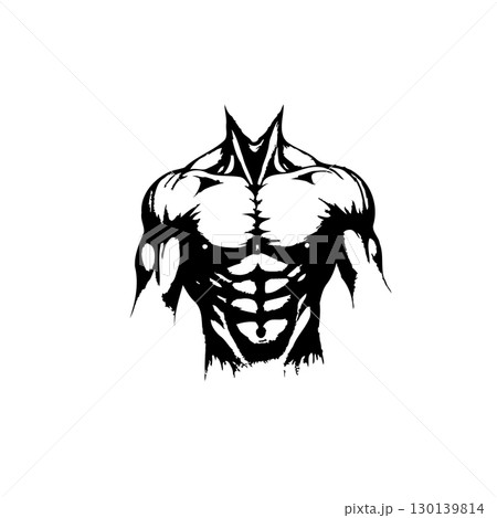 Graphic illustration of a muscular torso, showcasing strength and physique 130139814