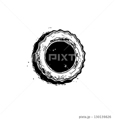 Monochromatic Circular Illustration: Textured Edge with Central Black Void Design Monochromatic Circular Illustration: Textured Edge with Central Black Void Design 130139826