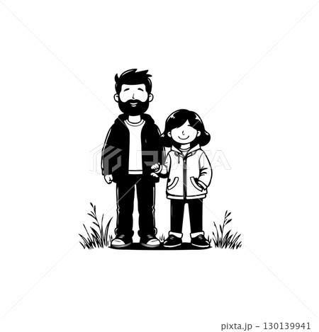Charming illustration of a father and daughter standing together in a loving embrace 130139941