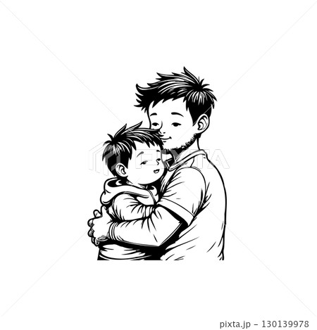 Touching illustration: Father affectionately holding his child in a tender embrace Touching illustration: Father affectionately holding his child in a tender embrace 130139978
