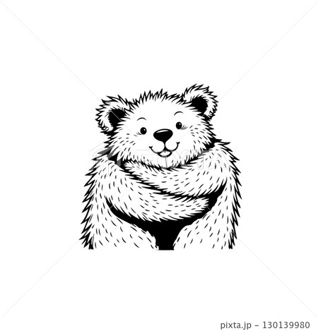 Adorable Black and White Bear Illustration with Cute Facial Expression Design 130139980