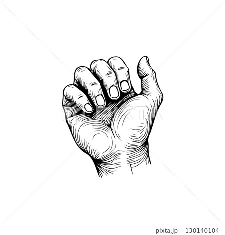 Monochrome Illustration of a Clenched Human Hand with Visible Skin Texture Monochrome Illustration of a Clenched Human Hand with Visible Skin Texture 130140104