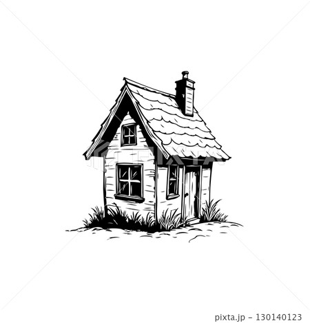Charming hand drawn cottage with classic gable roof and inviting entrance Charming hand drawn cottage with classic gable roof and inviting entrance 130140123