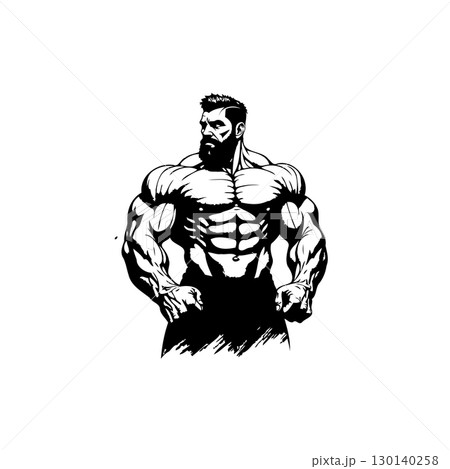 Bodybuilder muscular man with beard illustration for gym or sport product design Bodybuilder muscular man with beard illustration for gym or sport product design 130140258