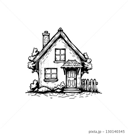 Charming Hand-Drawn Cottage Illustration: A Nostalgic Escape to Simple Living Charming Hand-Drawn Cottage Illustration: A Nostalgic Escape to Simple Living 130140345