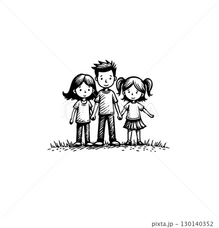 Charming Illustration of a Brother and Two Sisters Holding Hands with Love and Unity Charming Illustration of a Brother and Two Sisters Holding Hands with Love and Unity 130140352