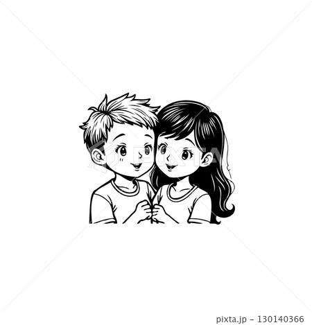 Cute cartoon illustration featuring a boy and girl in a loving embrace design Cute cartoon illustration featuring a boy and girl in a loving embrace design 130140366