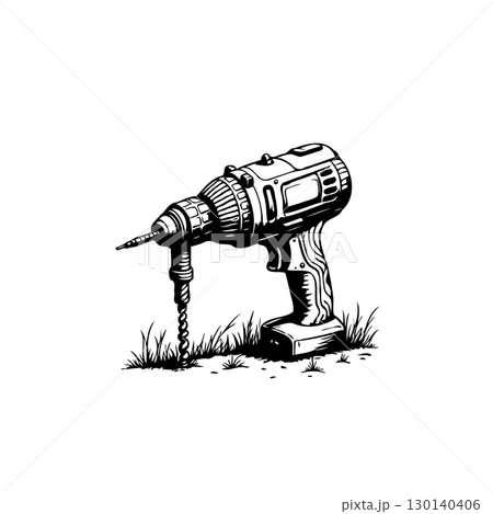 Illustration of a cordless drill, showcasing craftsmanship and precision for construction 130140406