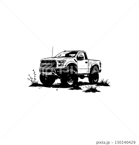 Monochrome Illustration of an Off-Road Truck Silhouette on White Backdrop Graphic Monochrome Illustration of an Off-Road Truck Silhouette on White Backdrop Graphic 130140429