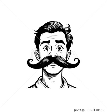 Expressive man with a long, curled mustache on a white background artwork Expressive man with a long, curled mustache on a white background artwork 130140432
