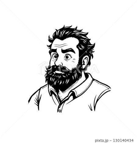 Expressive Line Art Portrait of a Bearded Man with a Surprised Expression Expressive Line Art Portrait of a Bearded Man with a Surprised Expression 130140434