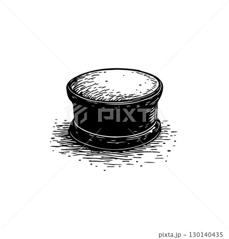 Detailed sketch of a round box or container with lid on a white background Detailed sketch of a round box or container with lid on a white background 130140435