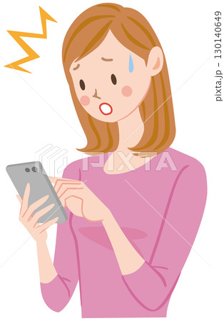 スマホがウィルスに感染して困る女性 不正ログイン スマホがウィルスに感染して困る女性 不正ログイン 130140649