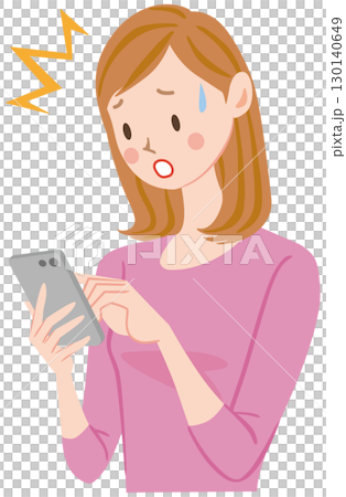 スマホがウィルスに感染して困る女性 不正ログイン スマホがウィルスに感染して困る女性 不正ログイン 130140649