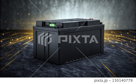 High-performance battery showcased against a dynamic background with sparks illuminating the space 130140779