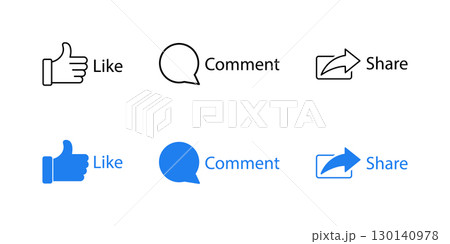 Social Media Engagement Icons Like, Comment, and Share. 130140978