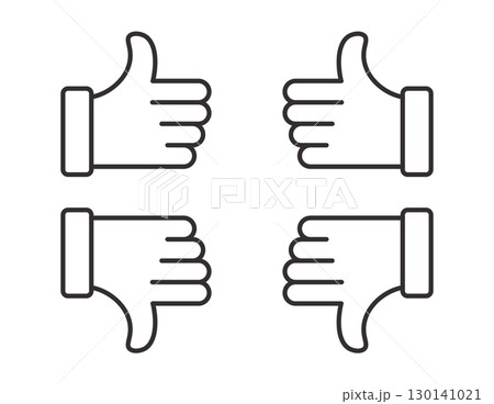 Simple black line icons of thumbs up and thumbs down. Illustration of Thumbs Up and Down. 130141021