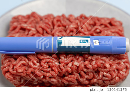 Ozempic Insulin injection pen and raw minced meat for diabetics and weight loss. 130141376