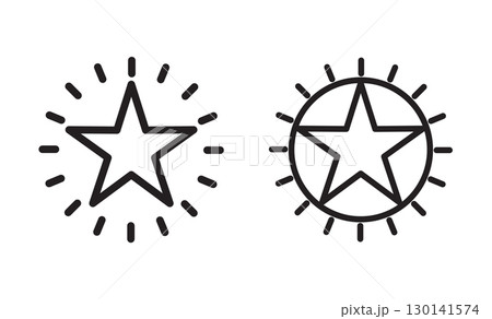 Stylized star icons, one with radiating lines, highlighting excellence and achievement. 130141574