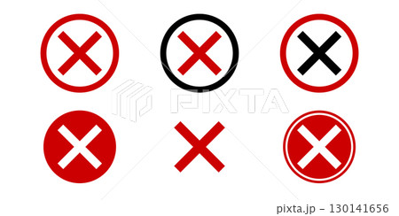 Set of Red and Black X Icons in Circles. Red Cross Mark Icon. 130141656