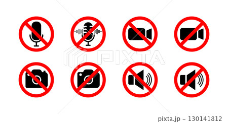 Prohibited Icons for Microphone, Camera, Video, and Audio. 130141812