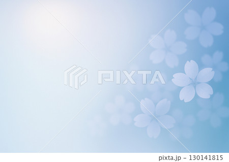 桜の花びら 青い背景 – 爽やかで落ち着いた春のデザイン素材（テキストスペース付き） 130141815