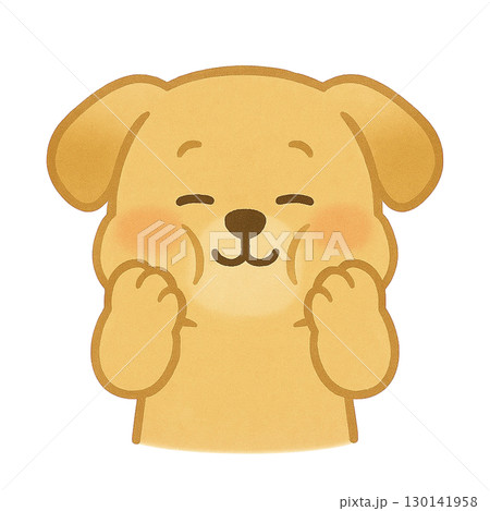ほっぺをモチモチしてる子犬のイラスト 130141958