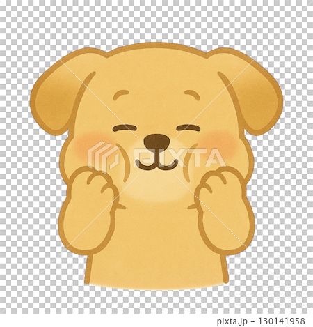 ほっぺをモチモチしてる子犬のイラスト 130141958