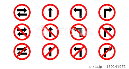 Road Traffic Prohibition Signs. Red Prohibited Traffic Signs. 130141971