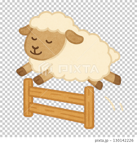 Illustration of a sheep flying through a fence 130142226