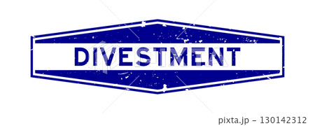 Grunge blue divestment word hexagon rubber seal stamp on white background 130142312