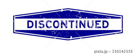 Grunge blue discontinued word hexagon rubber seal stamp on white background 130142333