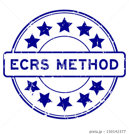 Grunge blue ECRS (Abbreviation of Eliminate, Combine, Rearrange, and Simplify) word with star icon round rubber seal stamp on white background 130142377
