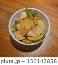 The images show a small bowl of jangajji, which is a common Korean side dish made from pickled vegetables like radish, cucumber, and chili peppers. 130142856