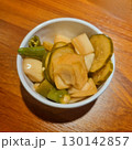 The images show a small bowl of jangajji, which is a common Korean side dish made from pickled vegetables like radish, cucumber, and chili peppers. 130142857