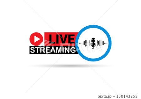 Modern Live Streaming Icon with Play Button and Microphone. 130143255