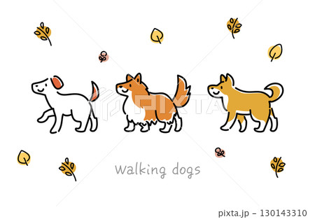 歩く犬のベクターイラストセット 背景あり 歩く犬のベクターイラストセット 背景あり 130143310