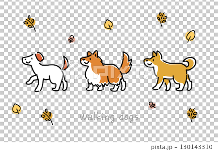 歩く犬のベクターイラストセット 背景あり 歩く犬のベクターイラストセット 背景あり 130143310