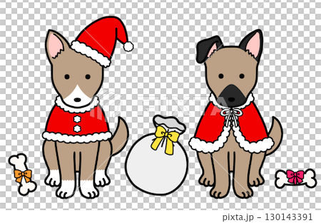 Dogs, rescue dogs, and mixed breed dogs in Christmas costumes Dogs, rescue dogs, and mixed breed dogs in Christmas costumes 130143391