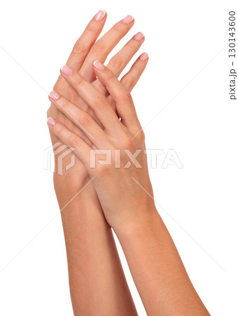 Well-groomed female hands, isolated on white background Well-groomed female hands, isolated on white background 130143600