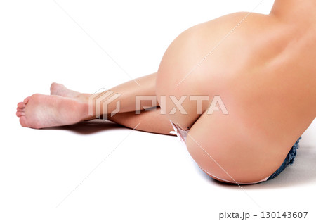 Beautiful female backside, white background 130143607