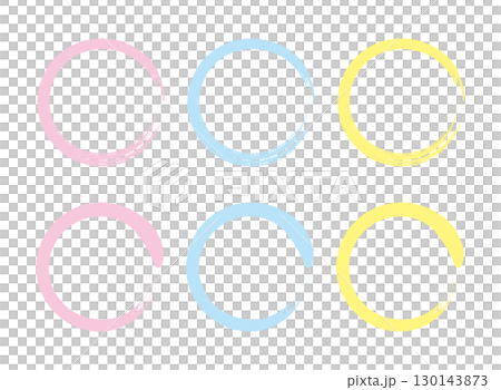 Simple brush-drawn circle illustration set: pink, blue, yellow Simple brush-drawn circle illustration set: pink, blue, yellow 130143873