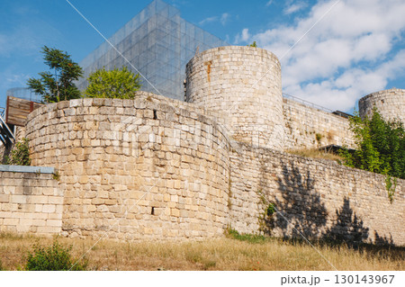medieval walls of Burgos Castle with metal frames medieval walls of Burgos Castle with metal frames 130143967