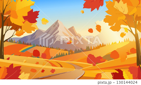 秋の紅葉した自然の風景 秋の紅葉した自然の風景 130144024