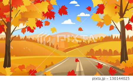 秋の紅葉した自然の風景 130144025