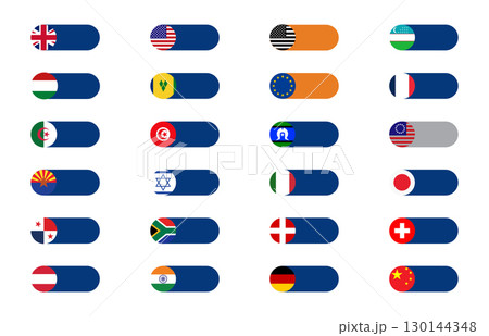 Country Flags for International Relations. Global Nation Flags in Toggle Switch Style. 130144348
