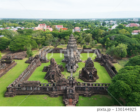 Drone shot the aerial view of Phimai Historical Park. the ancient stone temple Nakhon Ratchasima, Thailand 130144925