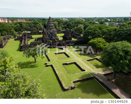 Drone shot the aerial view of Phimai Historical Park. the ancient stone temple Nakhon Ratchasima, Thailand Drone shot the aerial view of Phimai Historical Park. the ancient stone temple Nakhon Ratchasima, Thailand 130144926