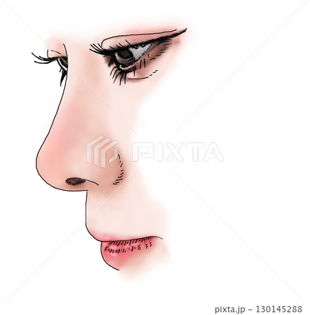 美しい横顔の女性のペン画イラスト 130145288